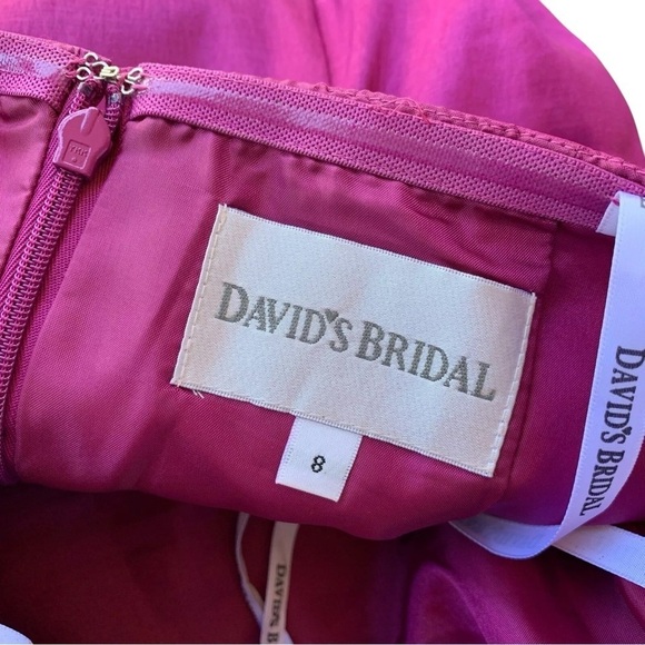 Davids Bridal Pleated Strapless Bridesmaids Dress Fuchsia Magenta Purple Size 8 - Picture 5 of 6